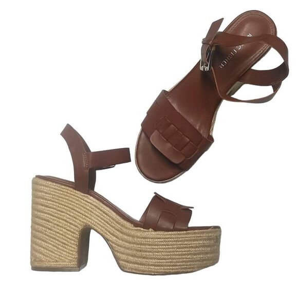 Marc Fisher corksole summer leather platform Y2K sandals high heel wedge espadri - Picture 1 of 9